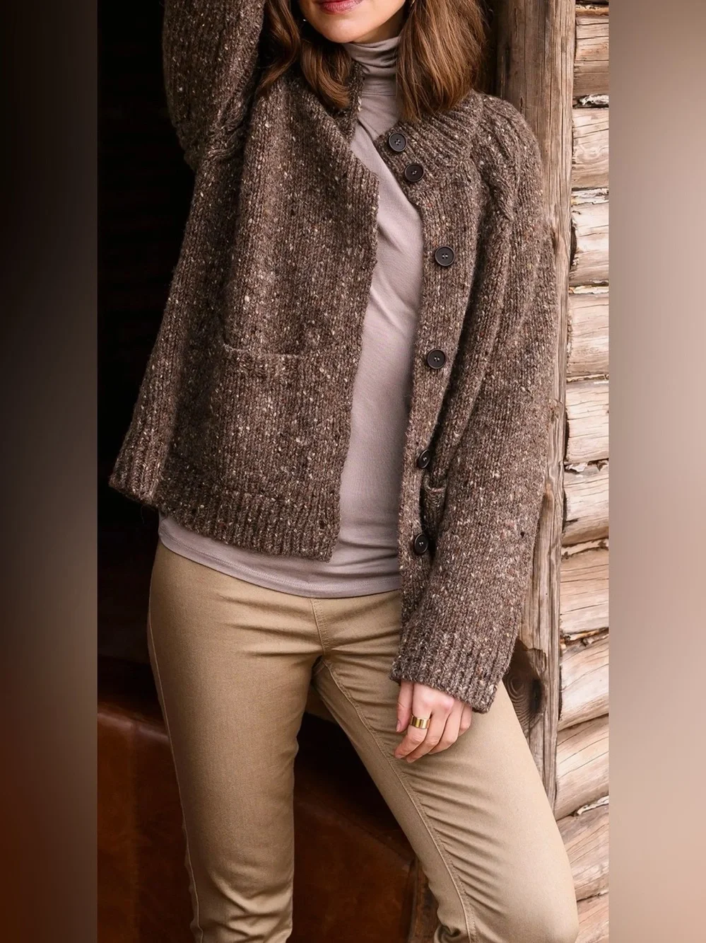Celtic & Co. Donegal Funnel Neck Cardigan Jumper ‎ Sweater Sz M 100% Wool Gray